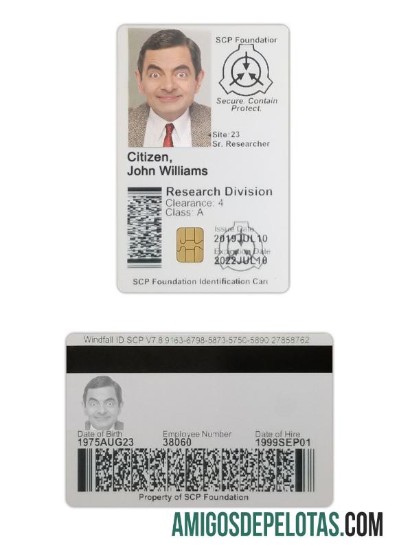 Cartão de identificação SCP dos EUA exemplo real